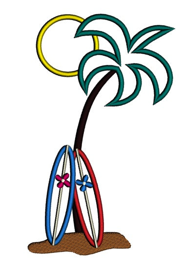 Palm Trees Applique Surf Boards Machine Embroidery Design Digitized Pattern