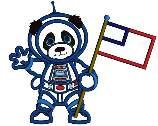 Panda Astronaut With American Flag Applique Machine Embroidery Design Digitized Pattern