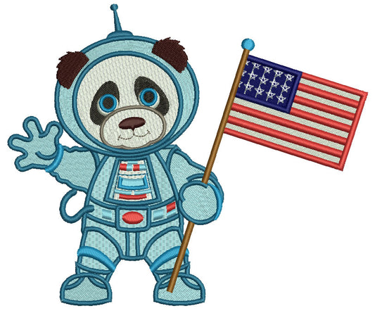 Panda Astronaut With American Flag Filled Machine Embroidery Design Digitized Pattern