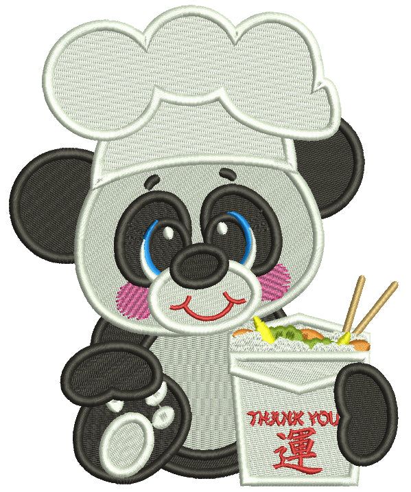 Panda Chef Eating With Chopsticks Filled Machine Embroidery Design Digitized Pattern