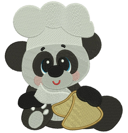 Panda Cook Filled Machine Embroidery Digitized Design Pattern