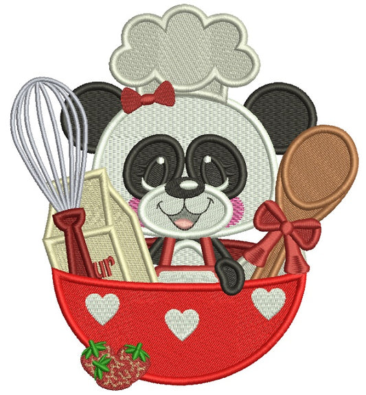 Panda Cook Sitting Inside Kitchen Bowl Filled Machine Embroidery Design Digitized Pattern