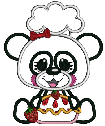 Panda Cook With Cherry Pie Applique Machine Embroidery Design Digitized Pattern