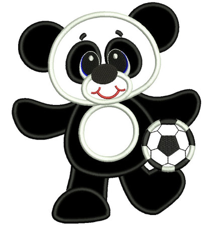 Panda Soccer Player Applique Machine Embroidery Digitized Design Pattern