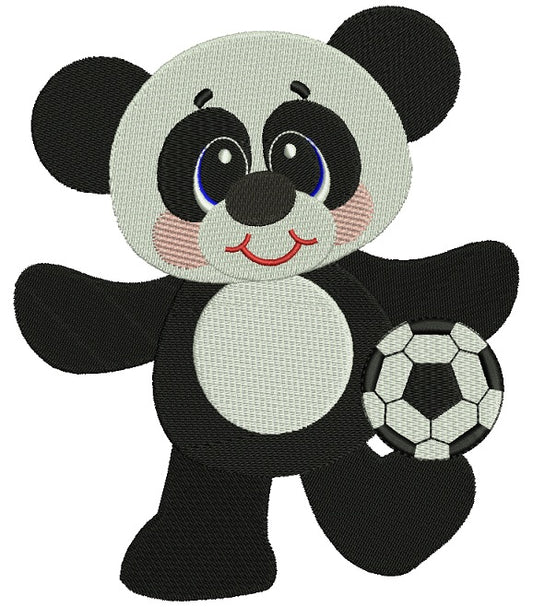 Panda Soccer Player Filled Machine Embroidery Digitized Design Pattern