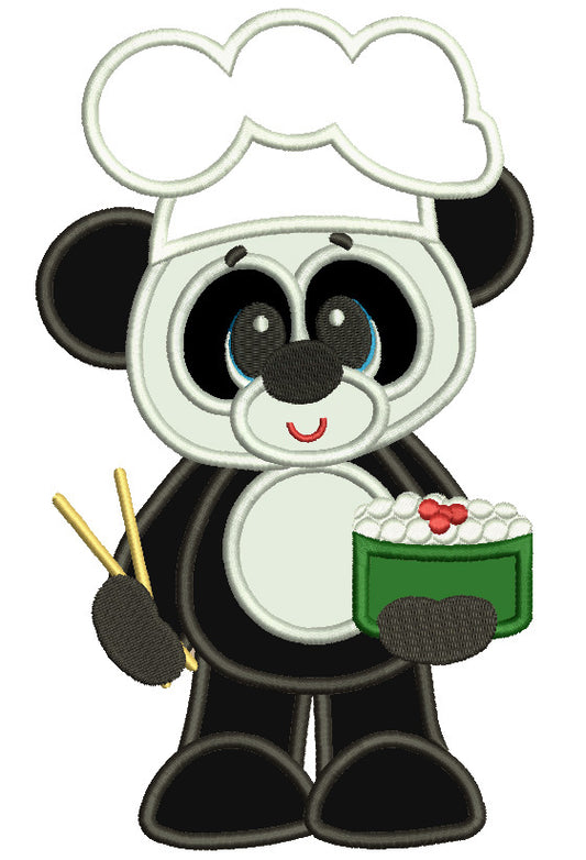 Panda Sushi Kitchen Cook Applique Machine Embroidery Digitized Design Pattern