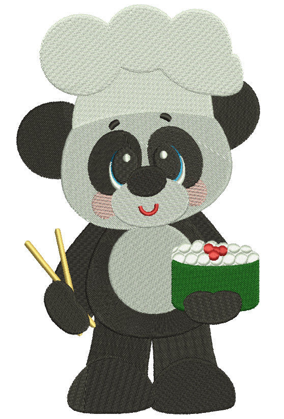 Panda Sushi Kitchen Cook Filled Machine Embroidery Digitized Design Pattern