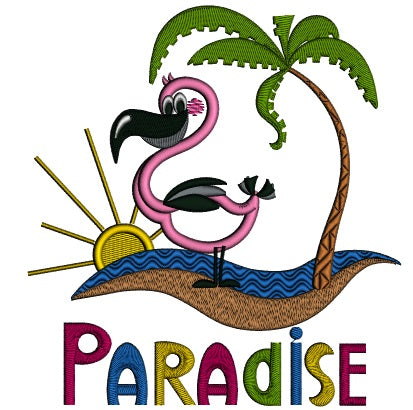 Paradise Flamingo And a Palm Tree Applique Machine Embroidery Design Digitized Pattern