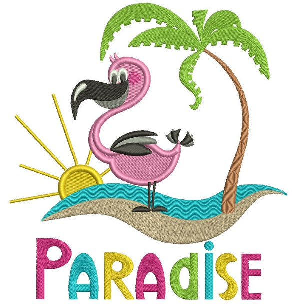 Paradise Flamingo And a Palm Tree Filled Machine Embroidery Design Digitized Pattern