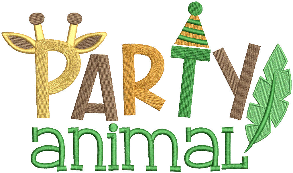 Party Animal Giraffe Ears Filled Machine Embroidery Design Digitized Pattern