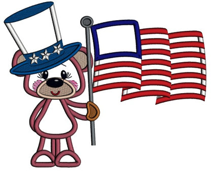 Patriotic Bear With An American Flag Applique Machine Embroidery Design Digitized Pattern