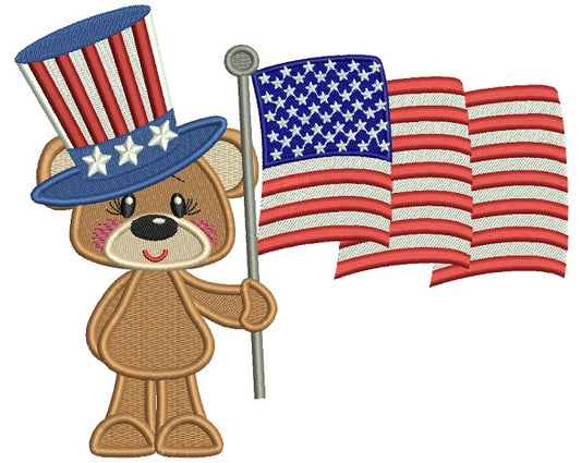 Patriotic Bear With An American Flag Filled Machine Embroidery Design Digitized Pattern
