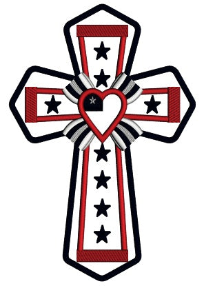 Patriotic Cross With a Heart Applique Machine Embroidery Design Digitized Pattern