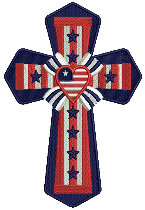 Patriotic Cross With a Heart Filled Machine Embroidery Design Digitized Pattern
