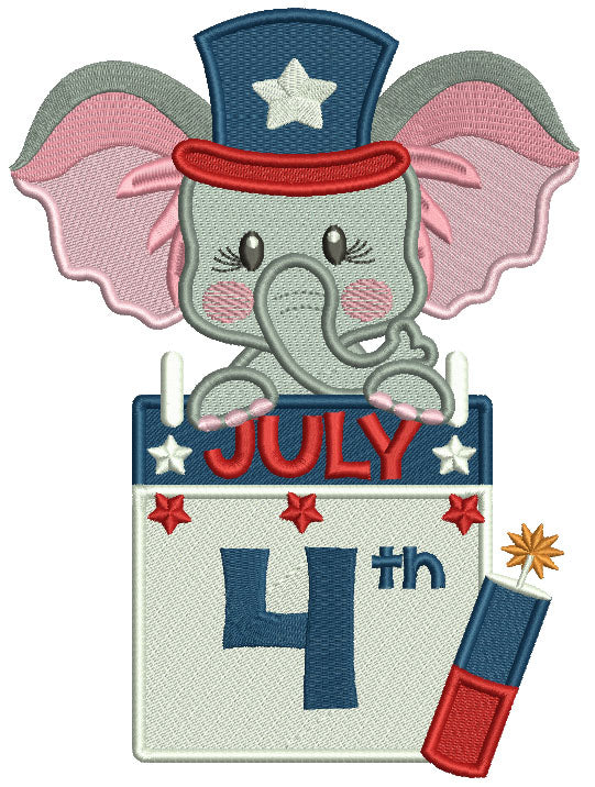 Patriotic Elephant 4th Of July Filled Machine Embroidery Design Digitized Pattern