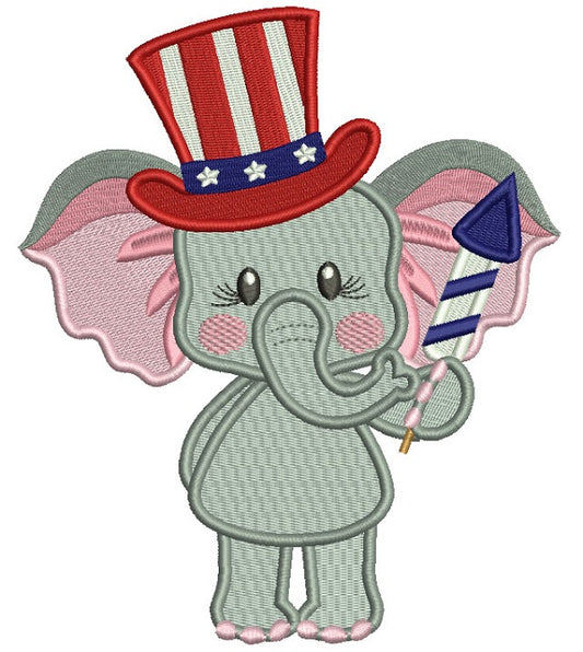 Patriotic Elephant Holding Firecracker Filled Machine Embroidery Design Digitized Pattern