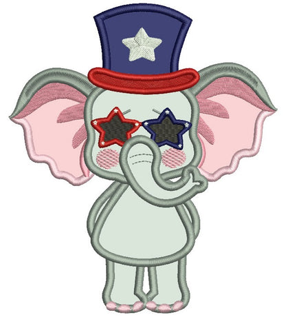 Patriotic Elephant Wearing USA Hat Applique Machine Embroidery Design Digitized Pattern