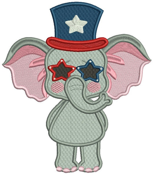 Patriotic Elephant Wearing USA Hat Filled Machine Embroidery Design Digitized Pattern