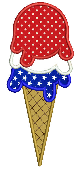 Patriotic Ice Cream Cone USA Applique Machine Embroidery Design Digitized Pattern