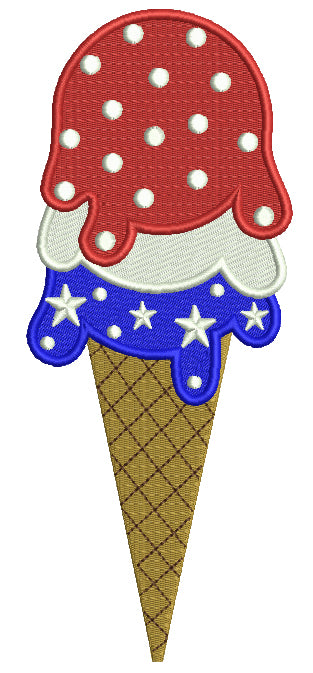 Patriotic Ice Cream Cone USA Filled Machine Embroidery Design Digitized Pattern