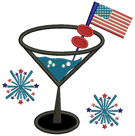 Patriotic Margarita With American Flag Applique Machine Embroidery Design Digitized Pattern