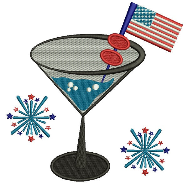 Patriotic Margarita With American Flag Filled Machine Embroidery Design Digitized Pattern