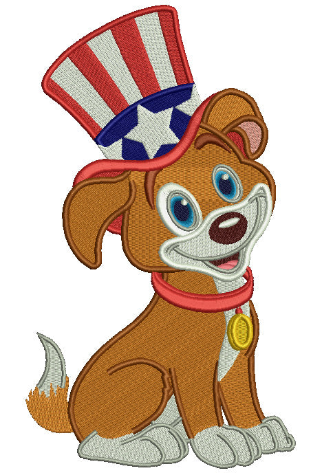 Patriotic Puppy Wearing USA Hat Filled Machine Embroidery Design Digitized Pattern