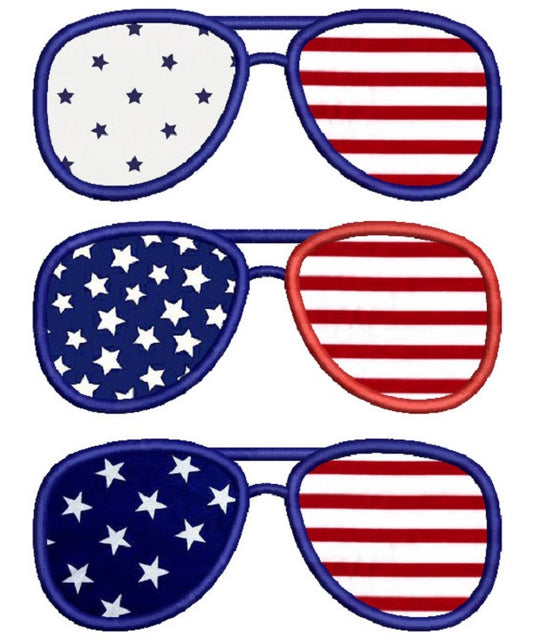 Patriotic Sunglasses USA Applique Machine Embroidery Design Digitized Pattern