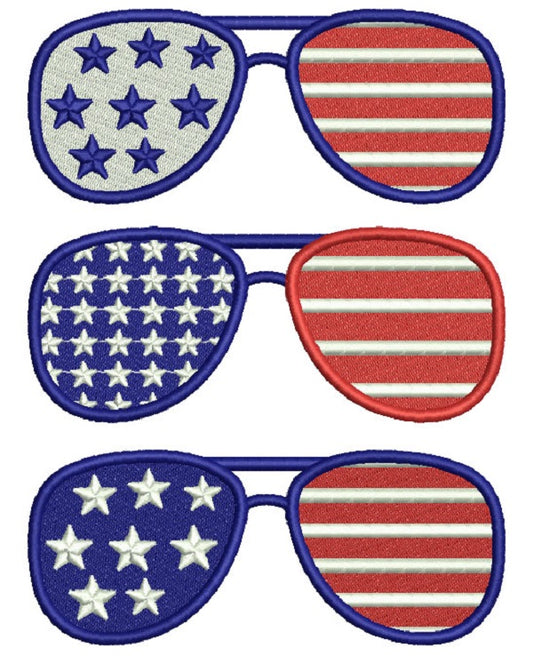 Patriotic Sunglasses USA Filled Machine Embroidery Design Digitized Pattern