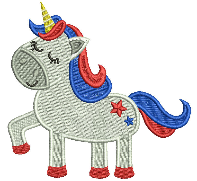 Patriotic Unicorn 4th Of July Filled Machine Embroidery Design Digitized Pattern