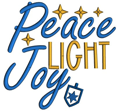 Peace Light And Joy Hanukkah Applique Machine Embroidery Design Digitized Pattern