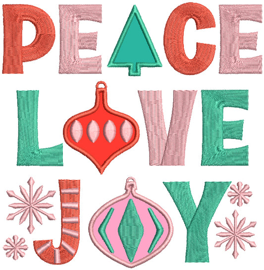 Peace Love Joy Christmas Applique Machine Embroidery Design Digitized Pattern