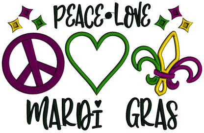 Peace Love Mardi Gras Applique Machine Embroidery Design Digitized Pattern