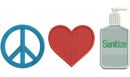 Peace Love Sanitize Filled Machine Embroidery Design Digitized Pattern