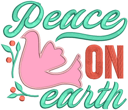 Peace On Earth Dove Christmas Applique Machine Embroidery Design Digitized Pattern