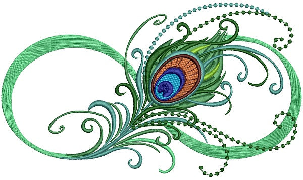 Peacock Feather With Solid Lines Bird Filled Machine Embroidery Design Digitized Pattern