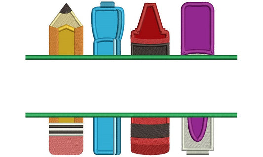 Pencil Crayon Marker and Glue Stck Split School Applique Machine Embroidery Digitized Design Pattern