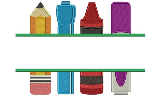 Pencil Crayon Marker and Glue Stck Split School Filled Machine Embroidery Digitized Design Pattern