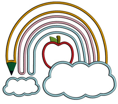 Pencil Rainbow Apple And Clouds School Applique Machine Embroidery Design Digitized Pattern