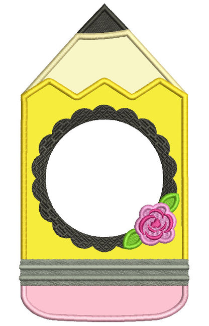 Pencil With a Flower Frame For Monogram Applique Machine Embroidery Design Digitized Pattern