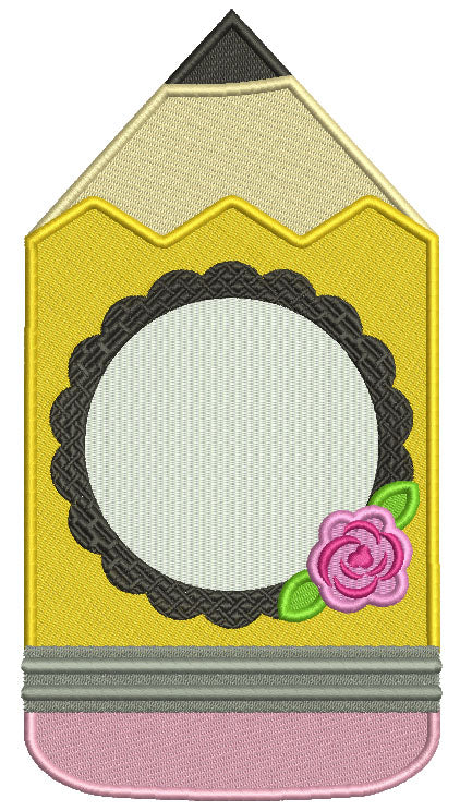Pencil With a Flower Frame For Monogram Filled Machine Embroidery Design Digitized Pattern