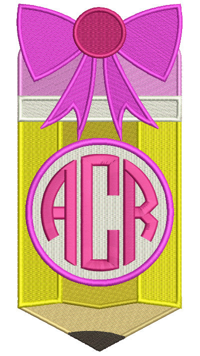 Pencil With a Ribbon Monogram Filled Machine Embroidery Digitized Design Pattern
