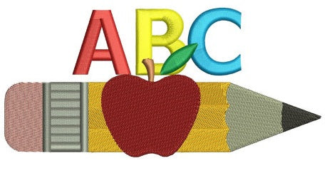 Pencil with letters and apple School Machine Embroidery Digitized Design filled Pattern -Instant Download- 4x4,5x7,6x10