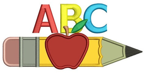 Pencil with letters and apple applique School Machine Embroidery Digitized Design Pattern -Instant Download- 4x4,5x7,6x10