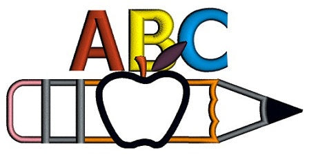 Pencil with letters and apple applique School Machine Embroidery Digitized Design Pattern -Instant Download- 4x4,5x7,6x10