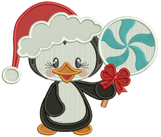 Penguin Boy Holding a Big Lollypop Christmas Filled Machine Embroidery Design Digitized Pattern Filled Machine Embroidery Design Digitized Pattern