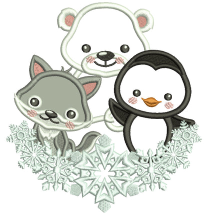 Penguin Polar Bear and a Fox Christmas Applique Machine Embroidery Design Digitized Pattern