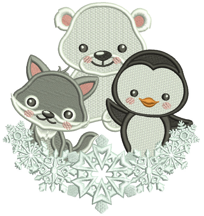 Penguin Polar Bear and a Fox Christmas Filled Machine Embroidery Design Digitized Pattern