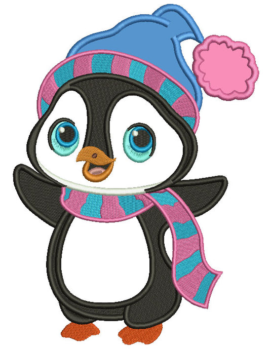 Penguin Wearing Winter Scarf Christmas Applique Machine Embroidery Design Digitized Pattern
