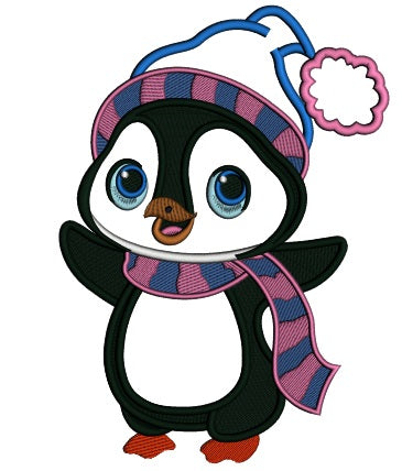 Penguin Wearing Winter Scarf Christmas Applique Machine Embroidery Design Digitized Pattern